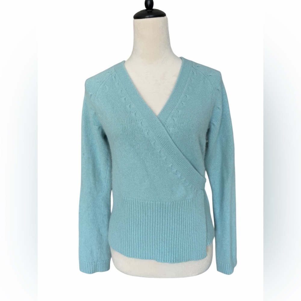 Ann Taylor Light pastel baby Blue VNeck wrap angora rabbit hair and wool Sweater